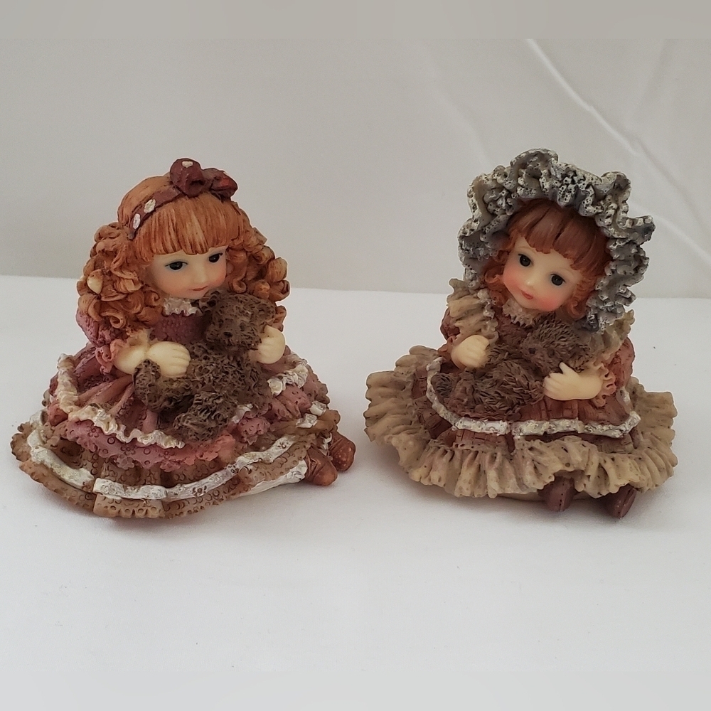 Vintage Resin Victorian Children with Teddy Bears Figurines